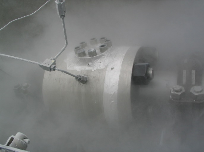 Industrial valve under cryogenic test conditions
